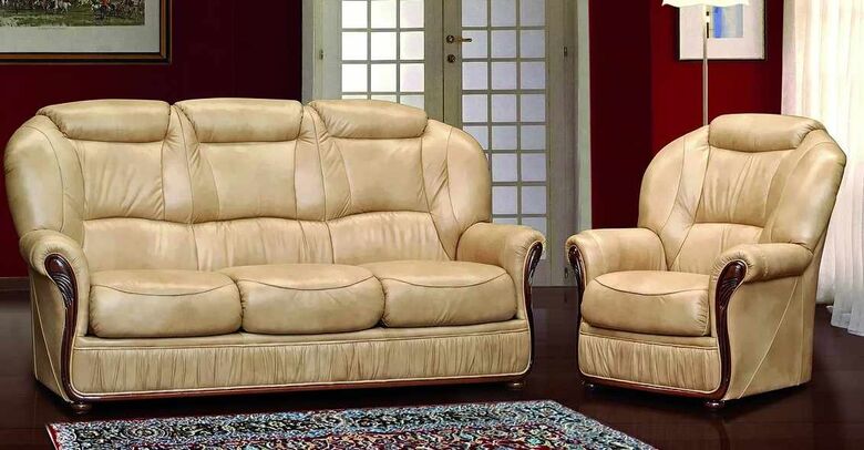 Ravenna 3 Seater + Armchair Italian Leather Sofa Settee Offer Nut