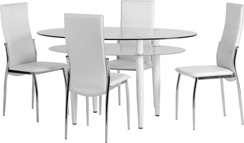 Berkley Dining Set In Clear Glass, White Frosted Glass Dining Table
