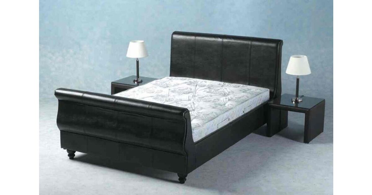 Monarch Sleigh Double Leather Bed, Leather Slay Bed