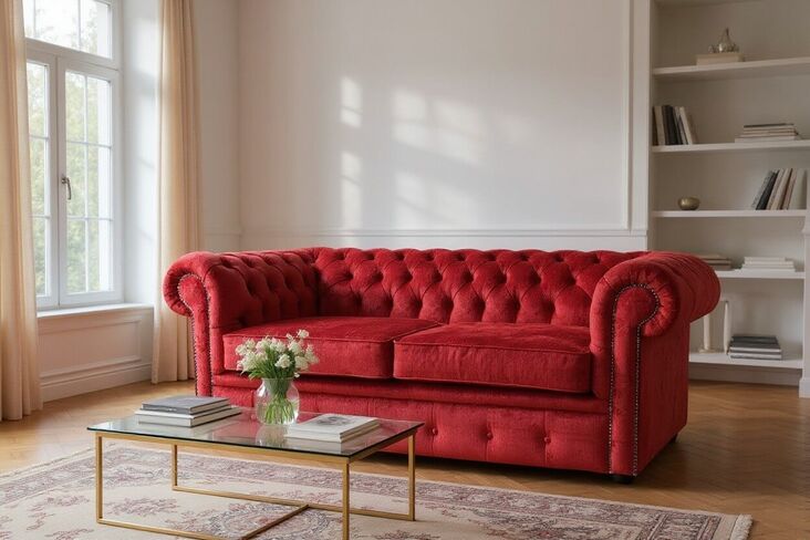 Chesterfield 2 Seater Settee Avanti Carmine Wine Textured Velvet Fabric Sofa Offer