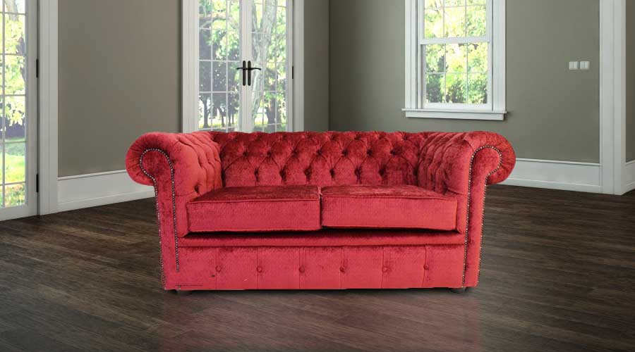 Buy red velvet Chesterfield sofa UK at DesignerSofas4U