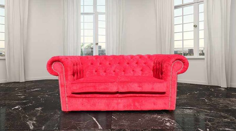 Product photograph of Chesterfield 2 Seater Sofa Settee Azzuro Post Box Red Velvet Fabric from Designer Sofas 4U