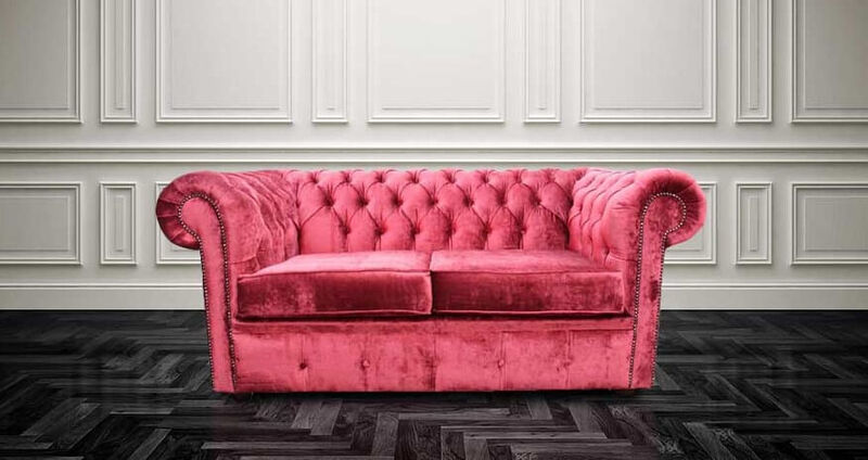 Product photograph of Chesterfield 2 Seater Settee Modena Pillarbox Red Velvet Sofa Stock from Designer Sofas 4U