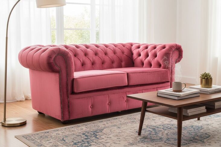 Chesterfield 2 Seater Settee Modena Pillarbox Red Velvet Sofa Offer