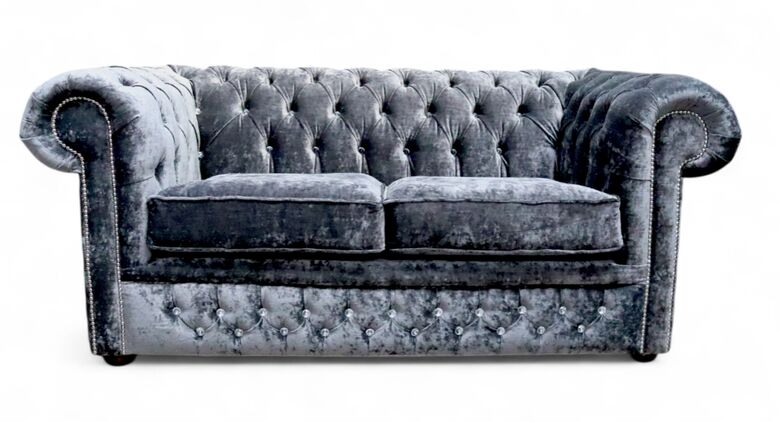 Chesterfield Crystal Diamond 2 Seater Modena Anthracite Velvet Fabric Sofa