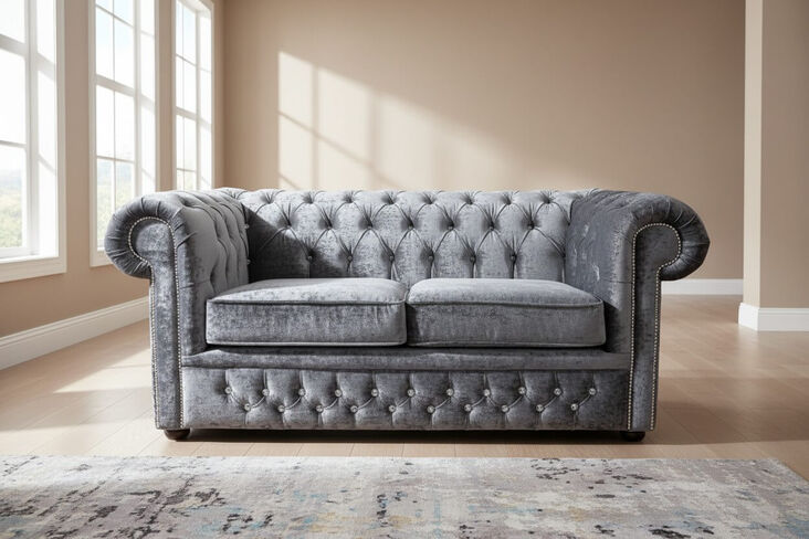 Chesterfield Crystal Diamond 2 Seater Modena Anthracite Velvet Fabric Sofa
