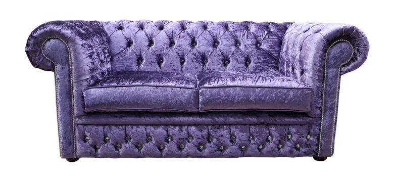 Chesterfield Crystal Diamond 2 Seater Shimmer Grape Velvet Fabric Sofa