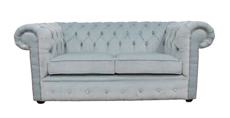 Product photograph of Chesterfield Crystal Diamond 2 Seater Duck Egg Blue Fabric Sofa from Designer Sofas 4U