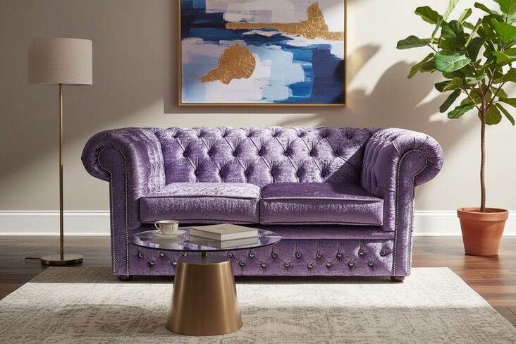Chesterfield Crystal Diamond 2 Seater Shimmer Grape Velvet Fabric Sofa