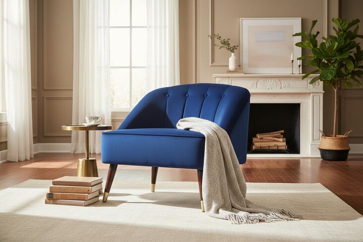 Alia Accent Bedroom Chair Navy Blue Velvet