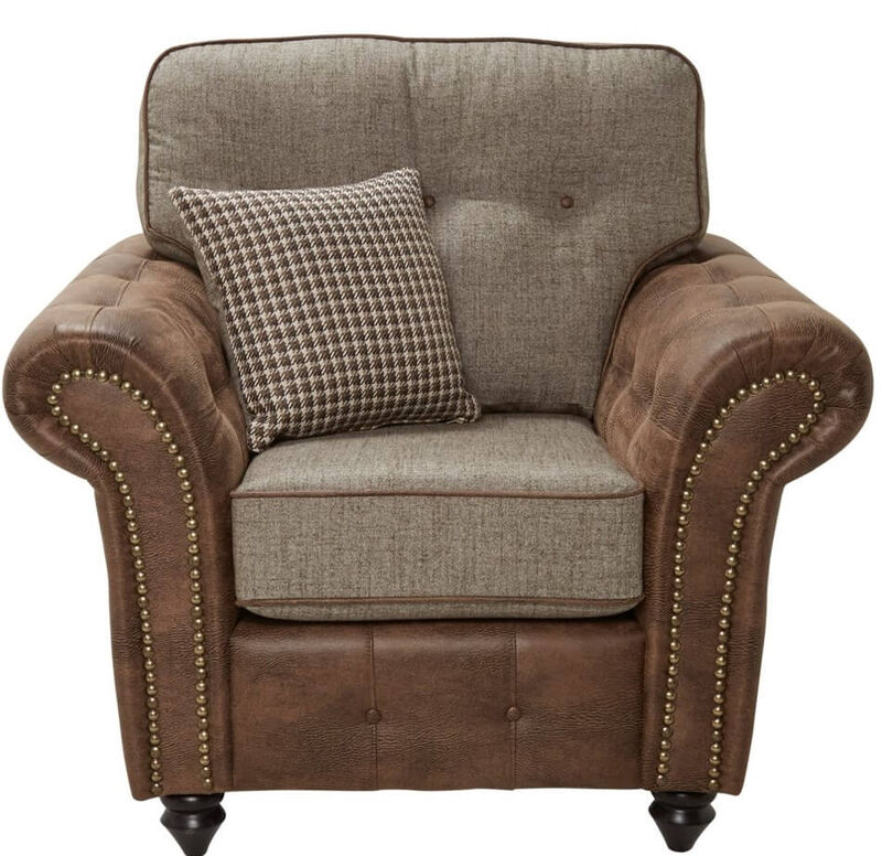 Product photograph of Anne 1 Seater Fabric Armchair In Grampian Mineral And Tan from Designer Sofas 4U