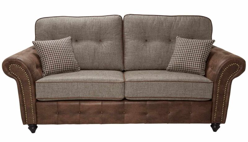 Product photograph of Anne 3 Seater Fabric Sofa Settee In Grampian Mineral And Tan Fabric from Designer Sofas 4U