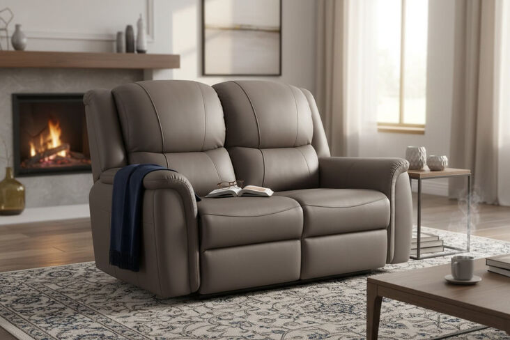Ansar 2 Seater Reclining Sofa Grey Leather