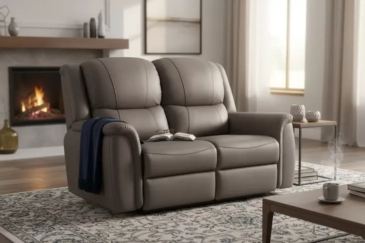 Ansar 2 Seater Reclining Sofa Grey Leather