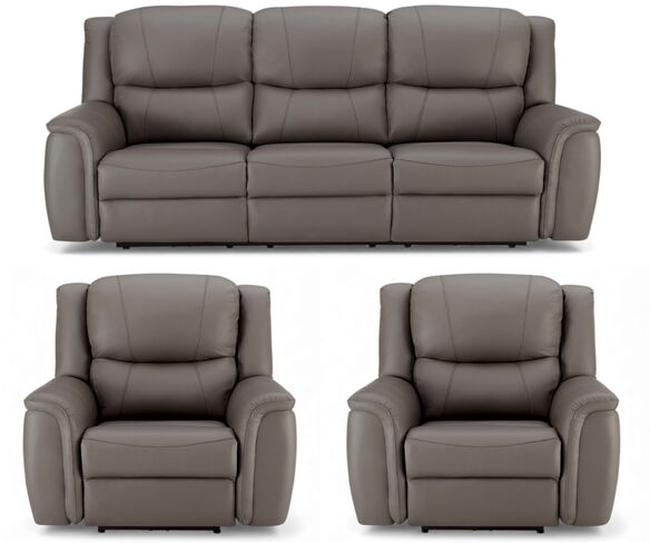 Ansar 3+1+1 Seater Reclining Sofa Suite Grey Leather