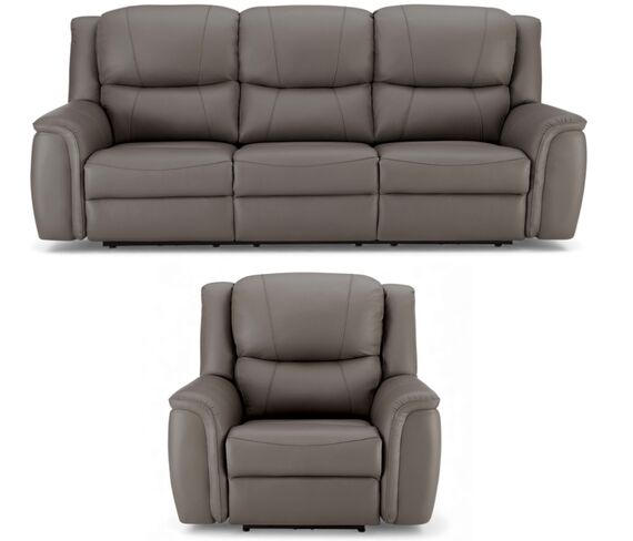 Ansar 3+1 Seater Reclining Sofa Suite Grey Leather