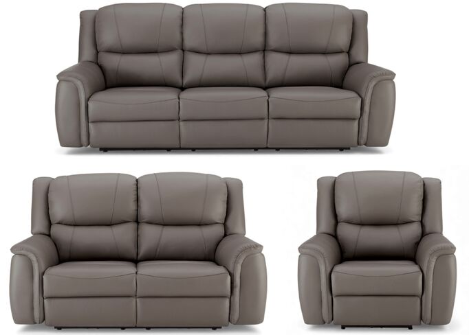 Ansar 3+2+1 Seater Reclining Sofa Suite Grey Leather