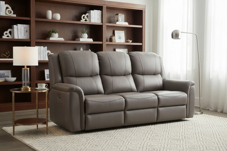 Ansar 3 Seater Reclining Sofa Grey Leather