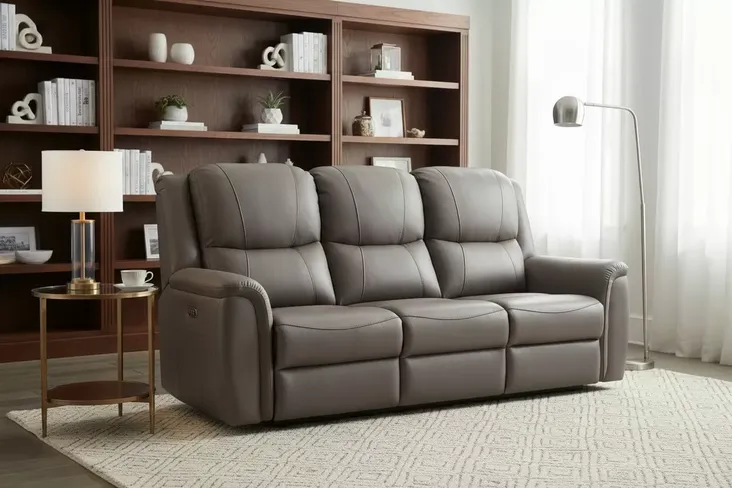Ansar 3 Seater Reclining Sofa Grey Leather