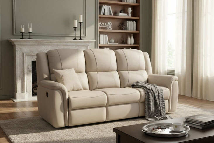 Ansar 3 Seater Reclining Sofa Latte Leather