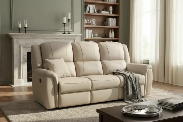 Ansar 3 Seater Reclining Sofa Latte Leather
