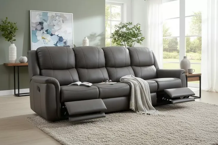 Ansar 4 Seater Reclining Sofa Grey Leather