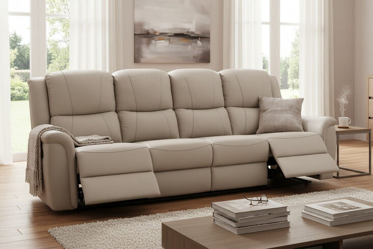 Ansar 4 Seater Reclining Sofa Latte Leather