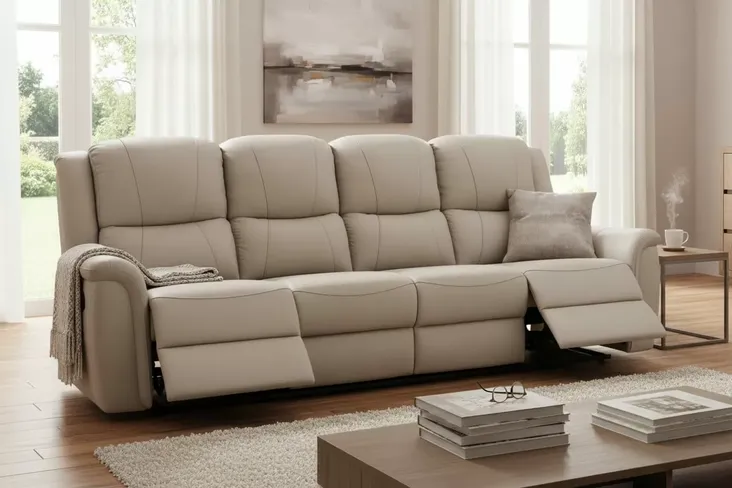 Ansar 4 Seater Reclining Sofa Latte Leather