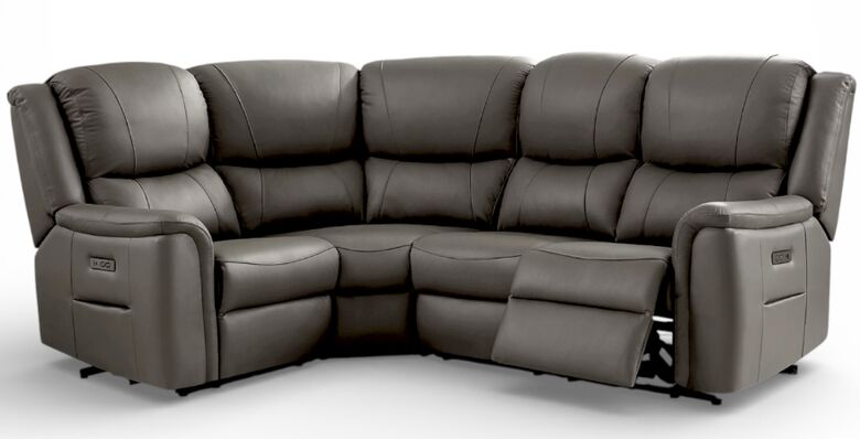 Ansar Recliner Cinema Corner Sofa Suite Grey Leather 2+C+1
