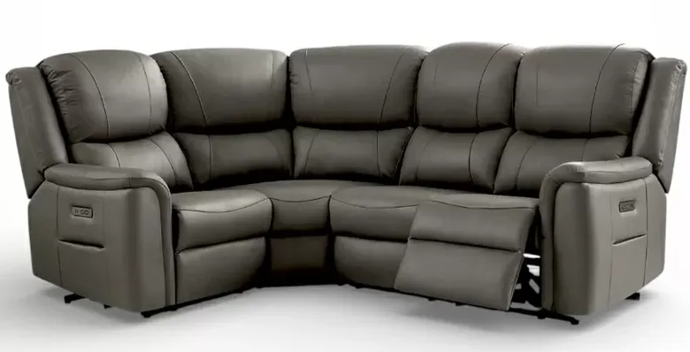 Ansar Recliner Cinema Corner Sofa Suite Grey Leather 2+C+1