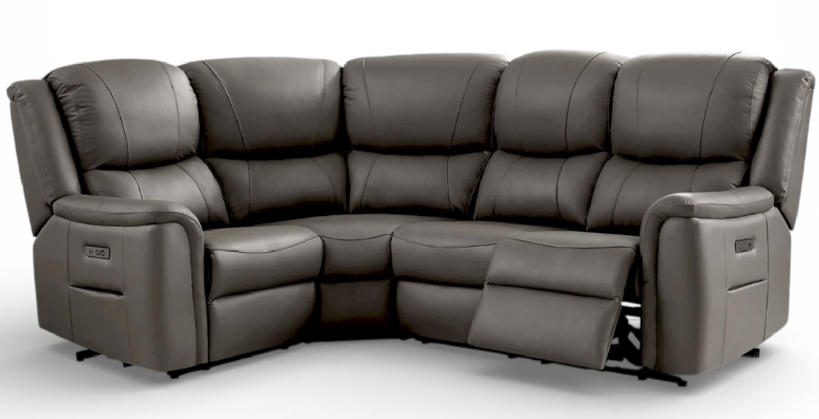 Ansar Recliner Cinema Corner Sofa Suite Grey Leather 2+C+1