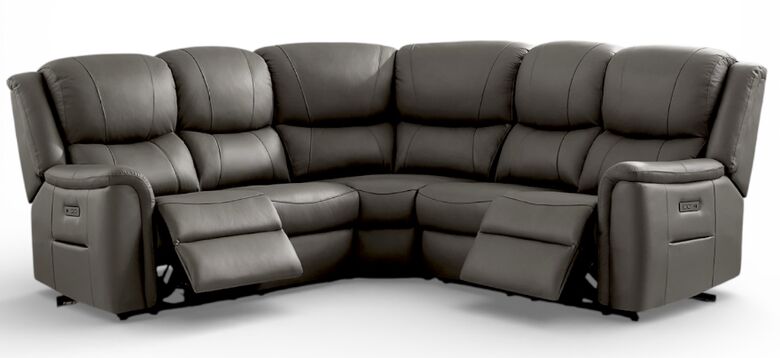 Ansar Recliner Cinema Corner Sofa Suite Grey Leather 2+C+2