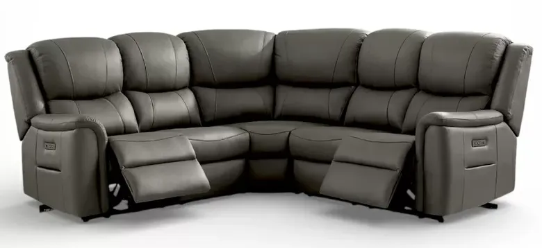 Ansar Recliner Cinema Corner Sofa Suite Grey Leather 2+C+2