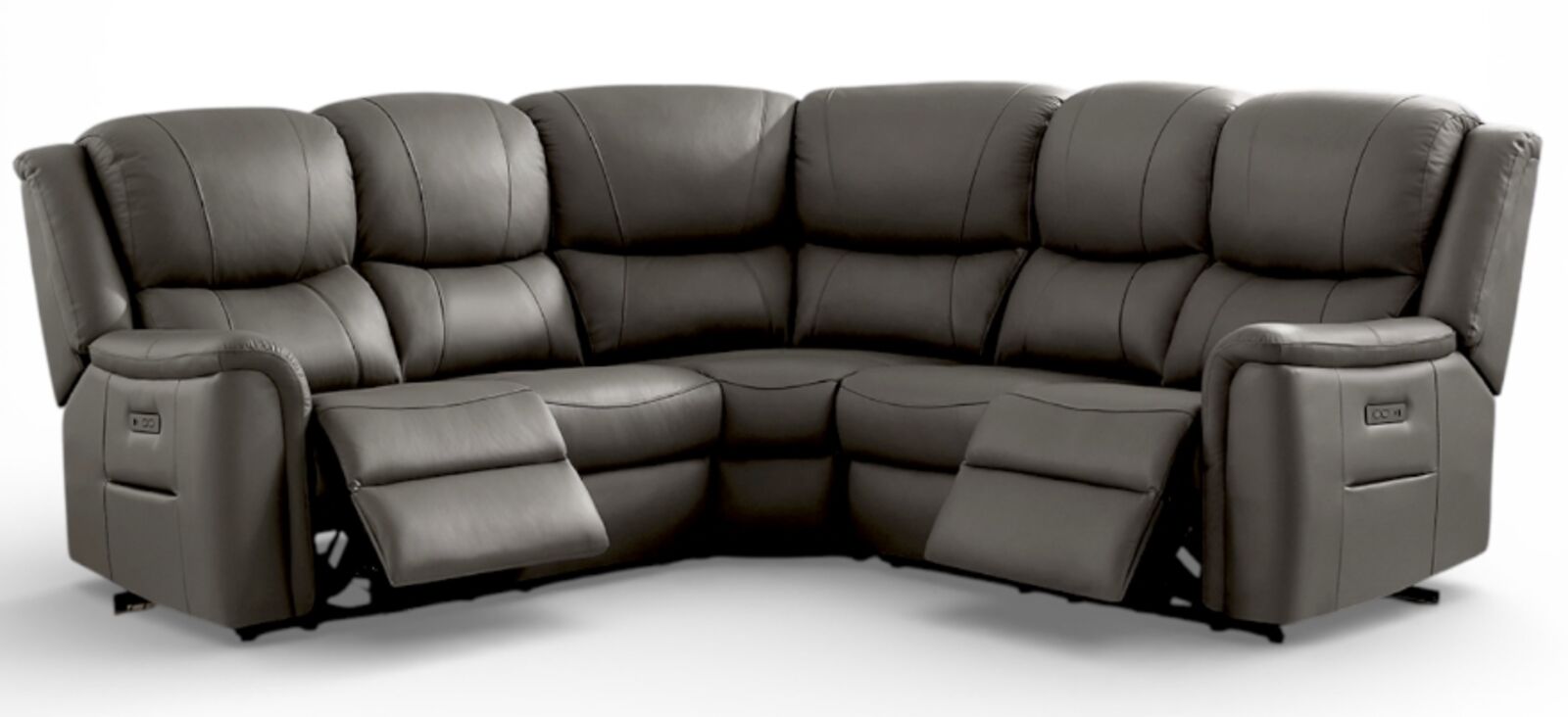 Ansar Recliner Cinema Corner Sofa Suite Grey Leather 2+C+2
