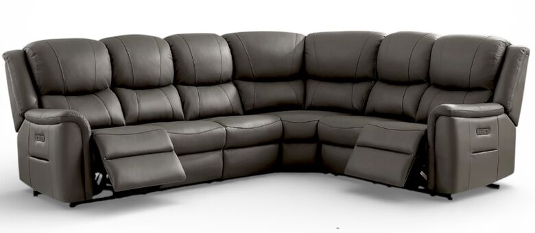 Ansar Recliner Cinema Corner Sofa Suite Grey Leather 3+C+2
