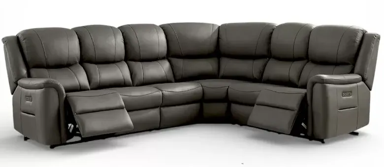 Ansar Recliner Cinema Corner Sofa Suite Grey Leather 3+C+2
