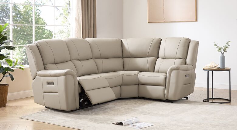 Ansar Recliner Cinema Corner Sofa Suite Latte Leather 2+C+1
