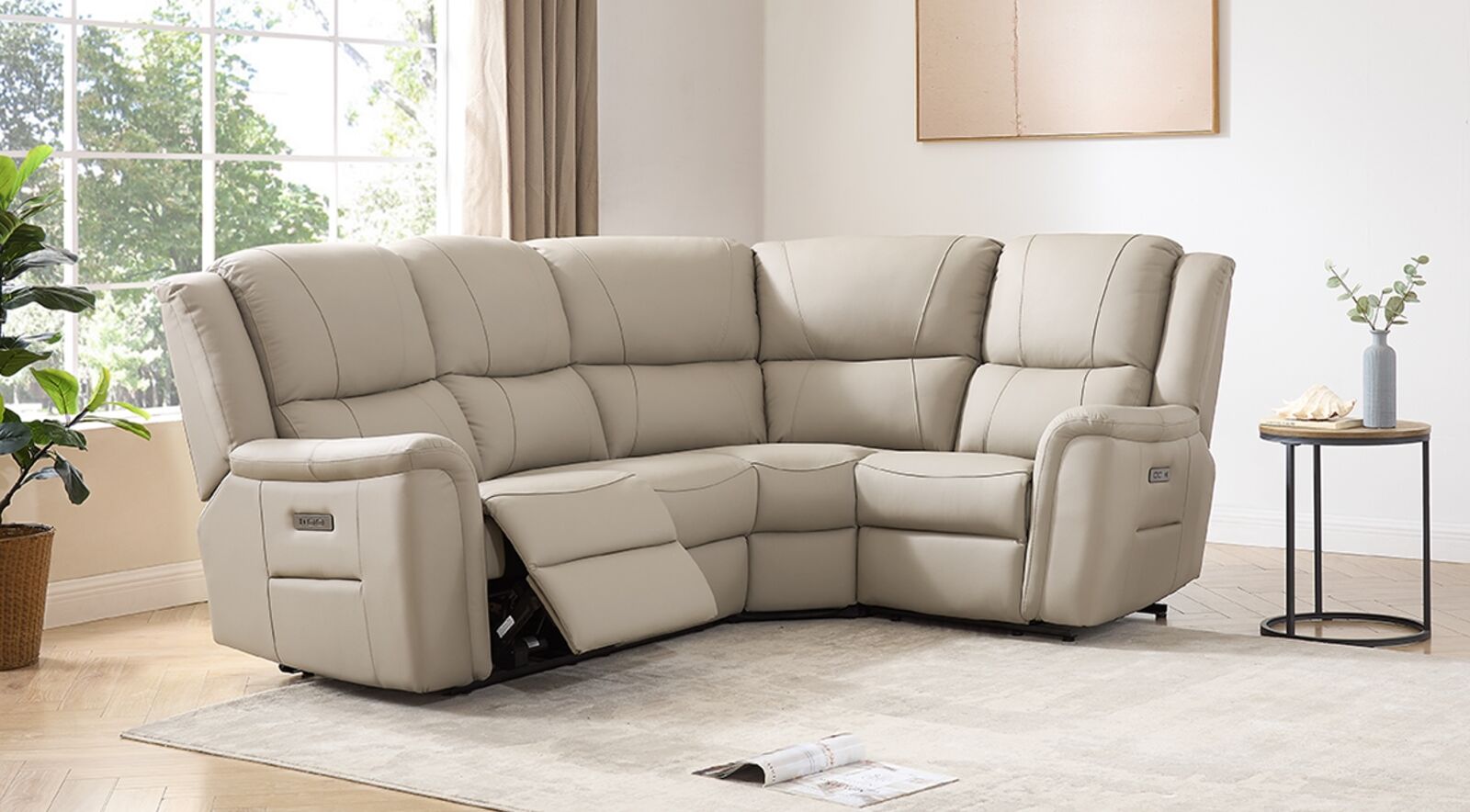 Ansar Recliner Cinema Corner Sofa Suite Latte Leather 2+C+1