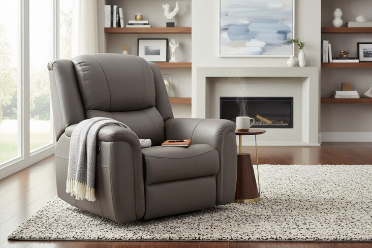 Ansar Reclining Armchair Grey Leather