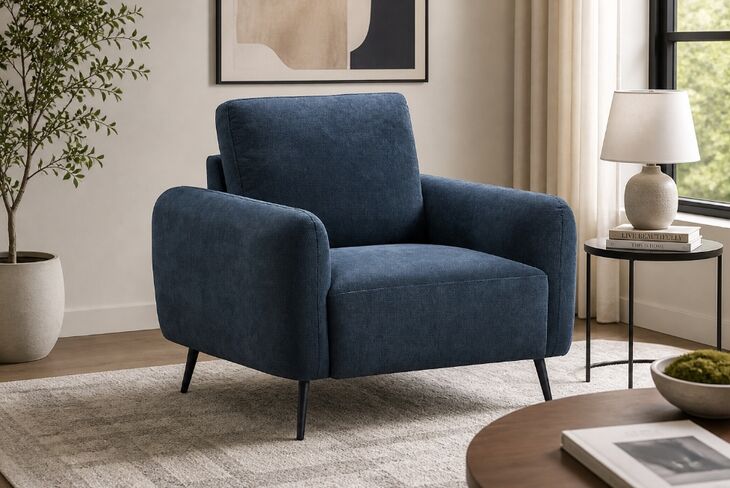 Benita 1 Seater Fabric Armchair In Denim Blue