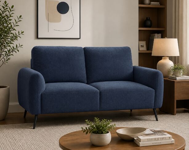 Benita 2 Seater Fabric Sofa Settee In Denim Blue