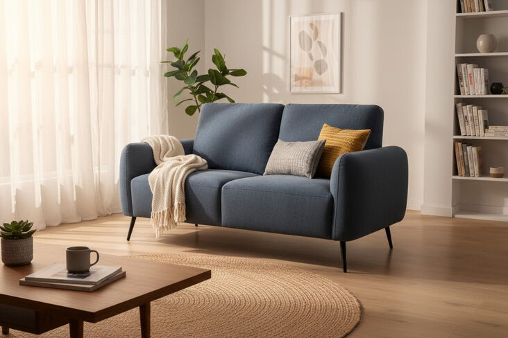 Benita 2 Seater Fabric Sofa Settee In Denim Blue