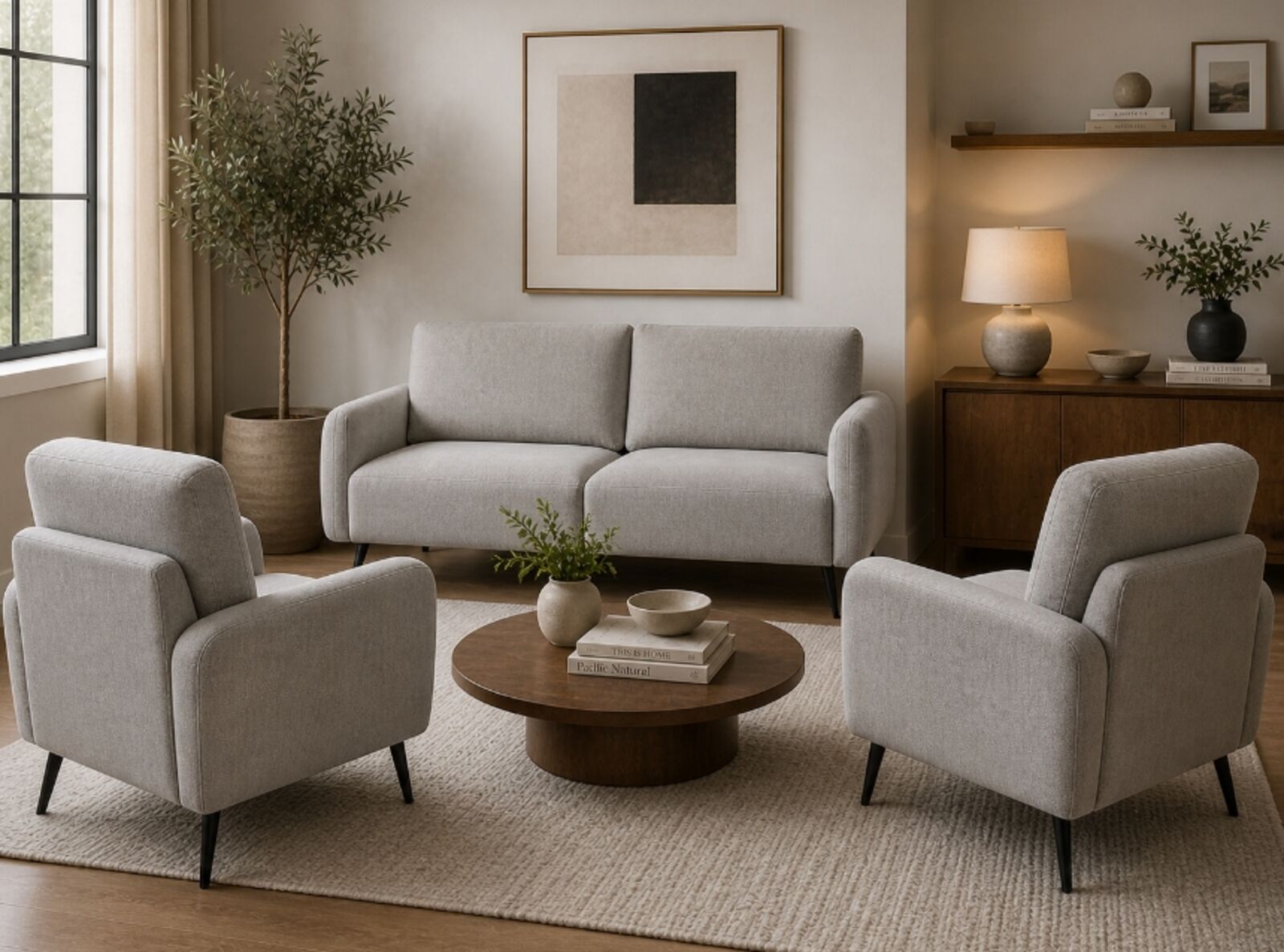 Benita 3+1+1 Sofa Suite In Greige Fabric