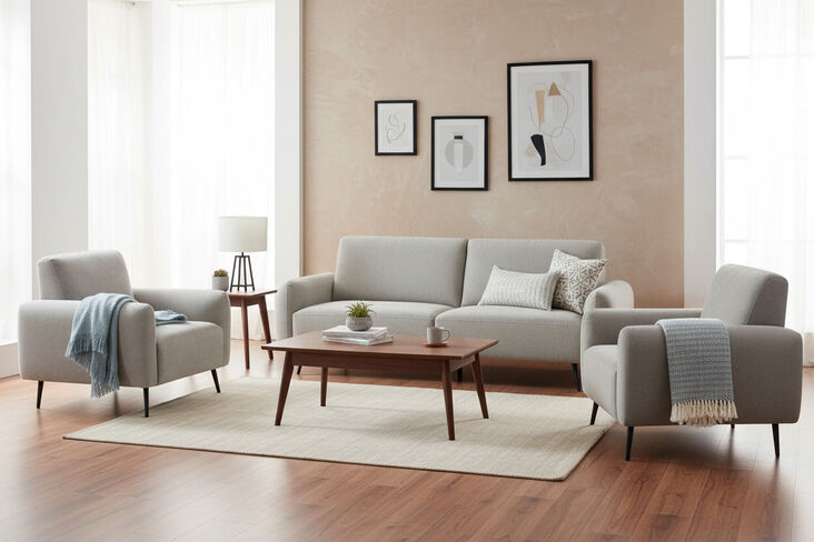 Benita 3+1+1 Sofa Suite In Greige Fabric