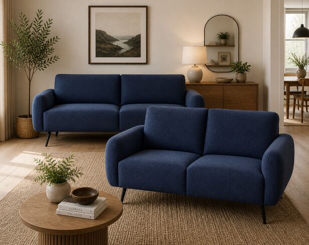 Benita 3+2 Sofa Suite In Denim Blue Fabric