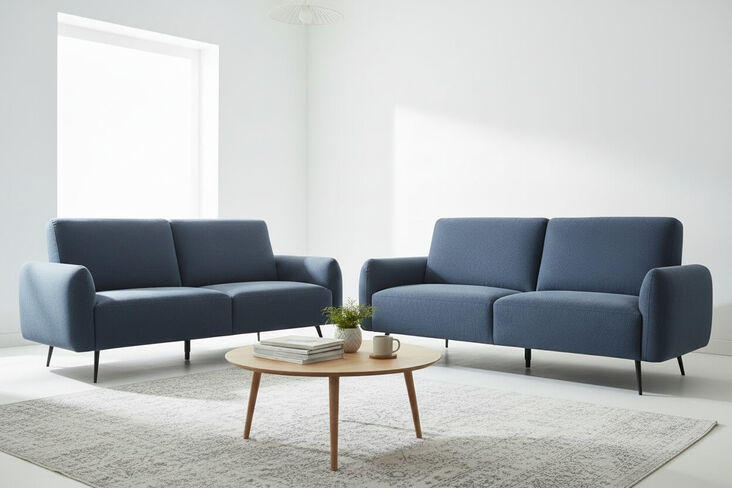 Benita 3+2 Sofa Suite In Denim Blue Fabric