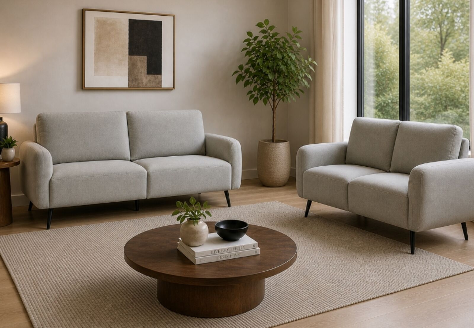 Benita 3+2 Sofa Suite In Greige Fabric