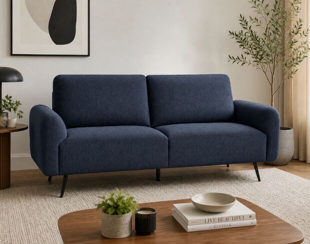 Benita 3 Seater Fabric Sofa Settee In Denim Blue