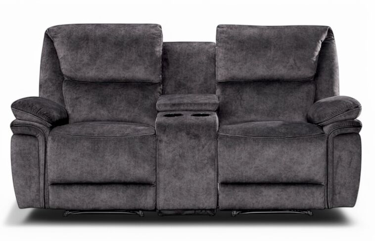 Brooklyn 2 Seater Reclining Cinema Console Sofa With Cupholder Charcoal Grey Fabric