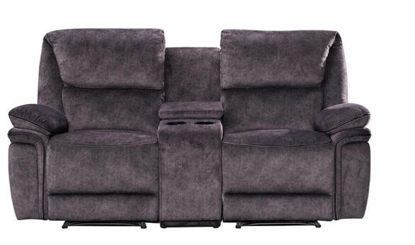 Bowery 2 Seater Reclining Sofa With Cupholder Charcoal Silver Fabric